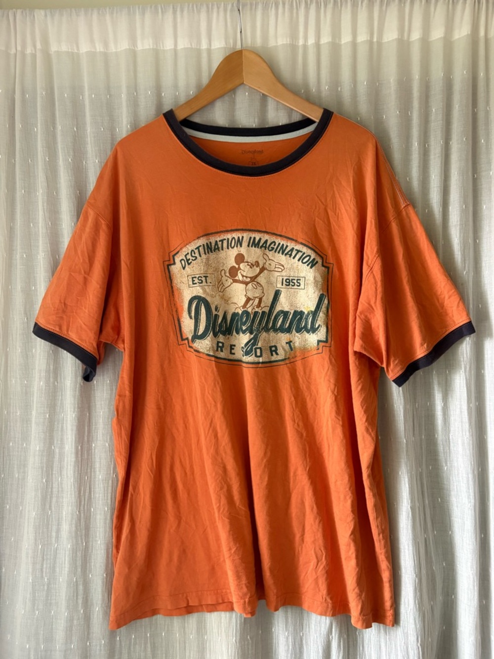 Disney Orange Ringer Tee with Black Trim and Vintage Disneyland Graphic